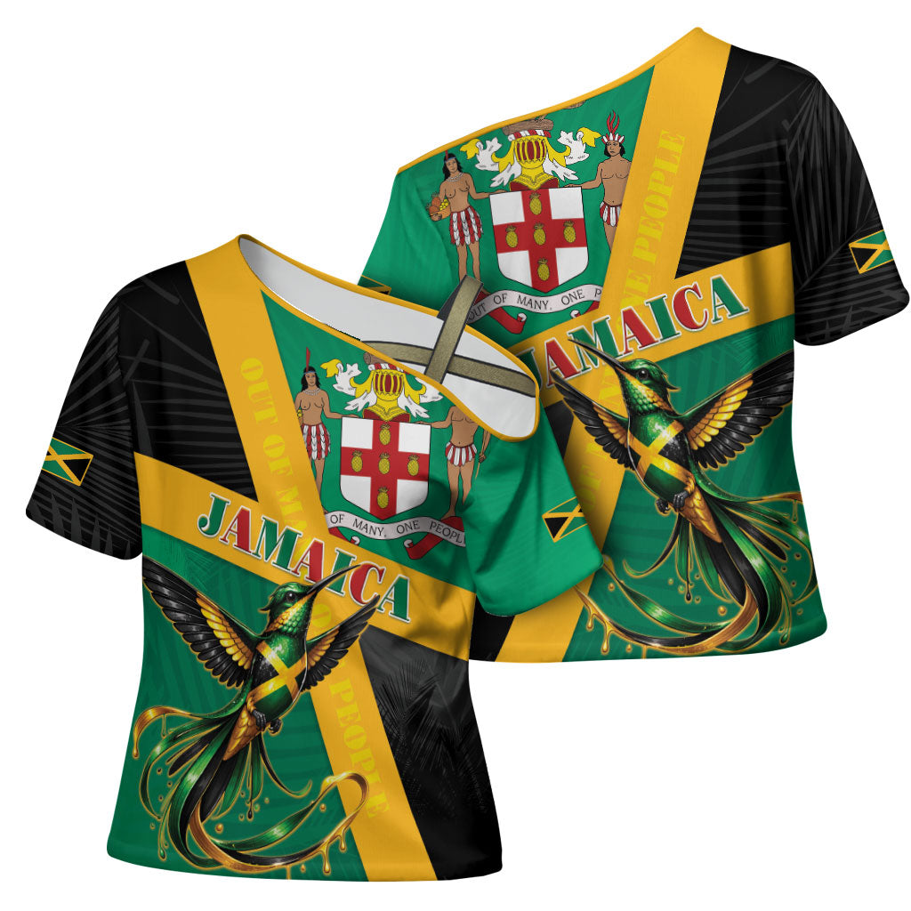 Jamaica Independence Day Cross Shoulder Shirt Coat Of Arms With Doctor Bird Tropical Vibes