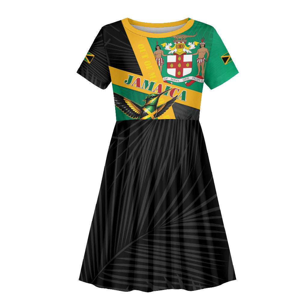 Jamaica Independence Day Kid Short Sleeve Dress Coat Of Arms With Doctor Bird Tropical Vibes
