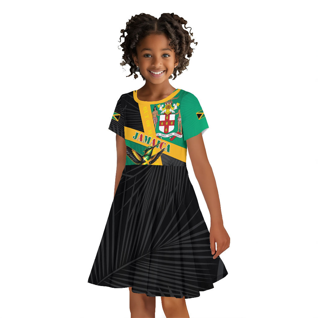 Jamaica Independence Day Kid Short Sleeve Dress Coat Of Arms With Doctor Bird Tropical Vibes