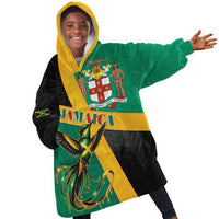 Jamaica Independence Day Kid Wearable Blanket Hoodie Coat Of Arms With Doctor Bird Tropical Vibes