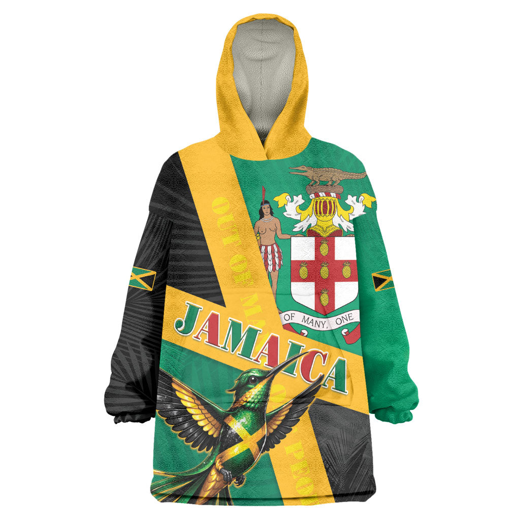 Jamaica Independence Day Kid Wearable Blanket Hoodie Coat Of Arms With Doctor Bird Tropical Vibes