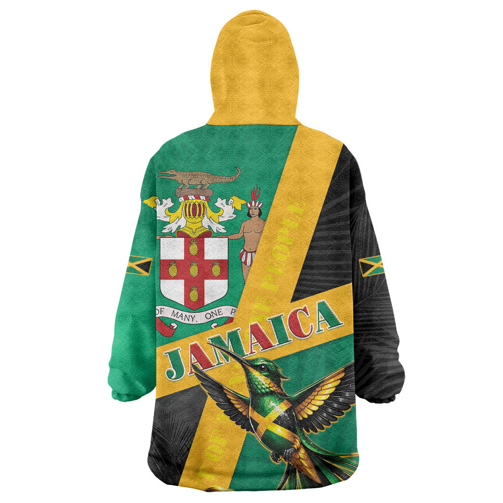 Jamaica Independence Day Kid Wearable Blanket Hoodie Coat Of Arms With Doctor Bird Tropical Vibes
