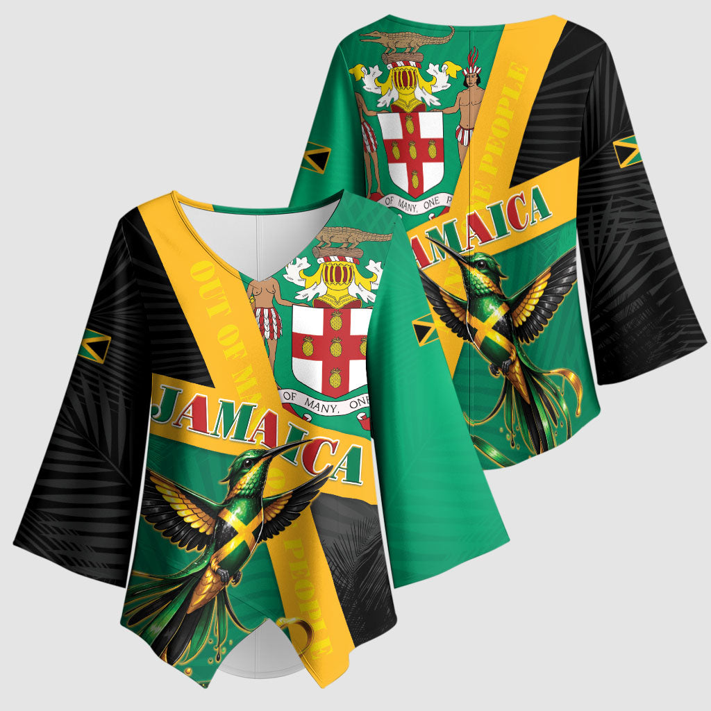 Jamaica Independence Day Kimono Sleeve Blouse Coat Of Arms With Doctor Bird Tropical Vibes