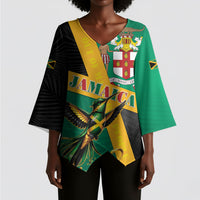 Jamaica Independence Day Kimono Sleeve Blouse Coat Of Arms With Doctor Bird Tropical Vibes