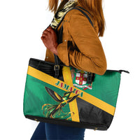 Jamaica Independence Day Leather Tote Bag Coat Of Arms With Doctor Bird Tropical Vibes