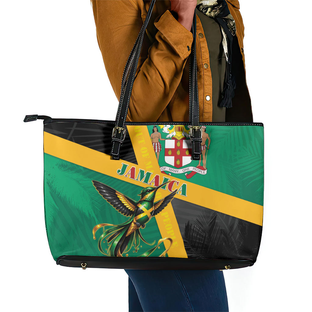 Jamaica Independence Day Leather Tote Bag Coat Of Arms With Doctor Bird Tropical Vibes