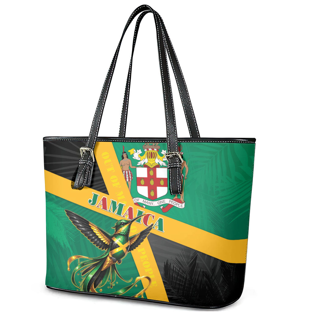 Jamaica Independence Day Leather Tote Bag Coat Of Arms With Doctor Bird Tropical Vibes