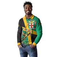Jamaica Independence Day Long Sleeve Polo Shirt Coat Of Arms With Doctor Bird Tropical Vibes