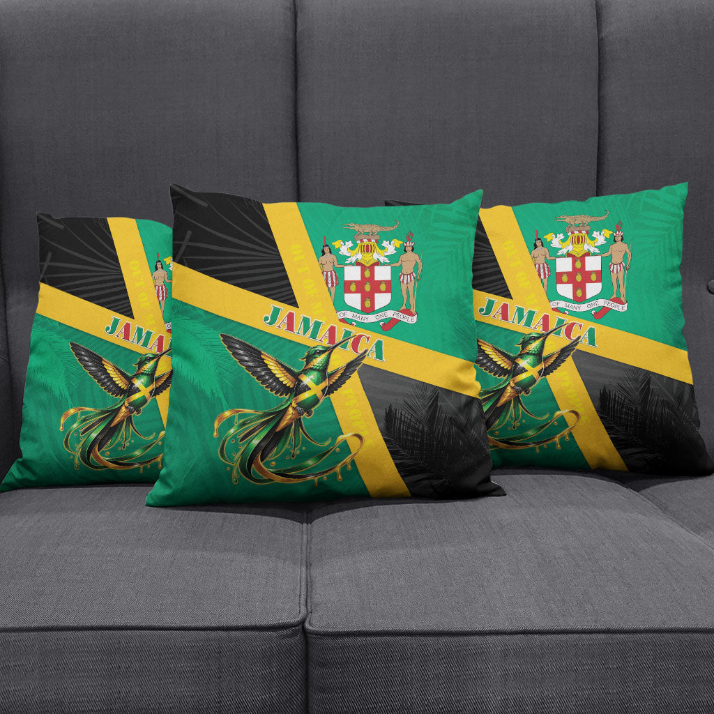 Jamaica Independence Day Pillow Cover Coat Of Arms With Doctor Bird Tropical Vibes
