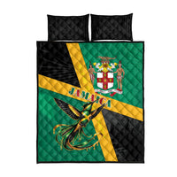 Jamaica Independence Day Quilt Bed Set Coat Of Arms With Doctor Bird Tropical Vibes
