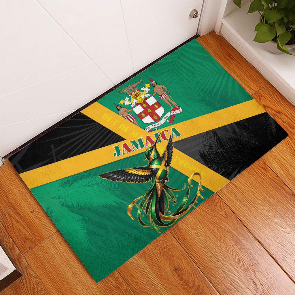 Jamaica Independence Day Rubber Doormat Coat Of Arms With Doctor Bird Tropical Vibes