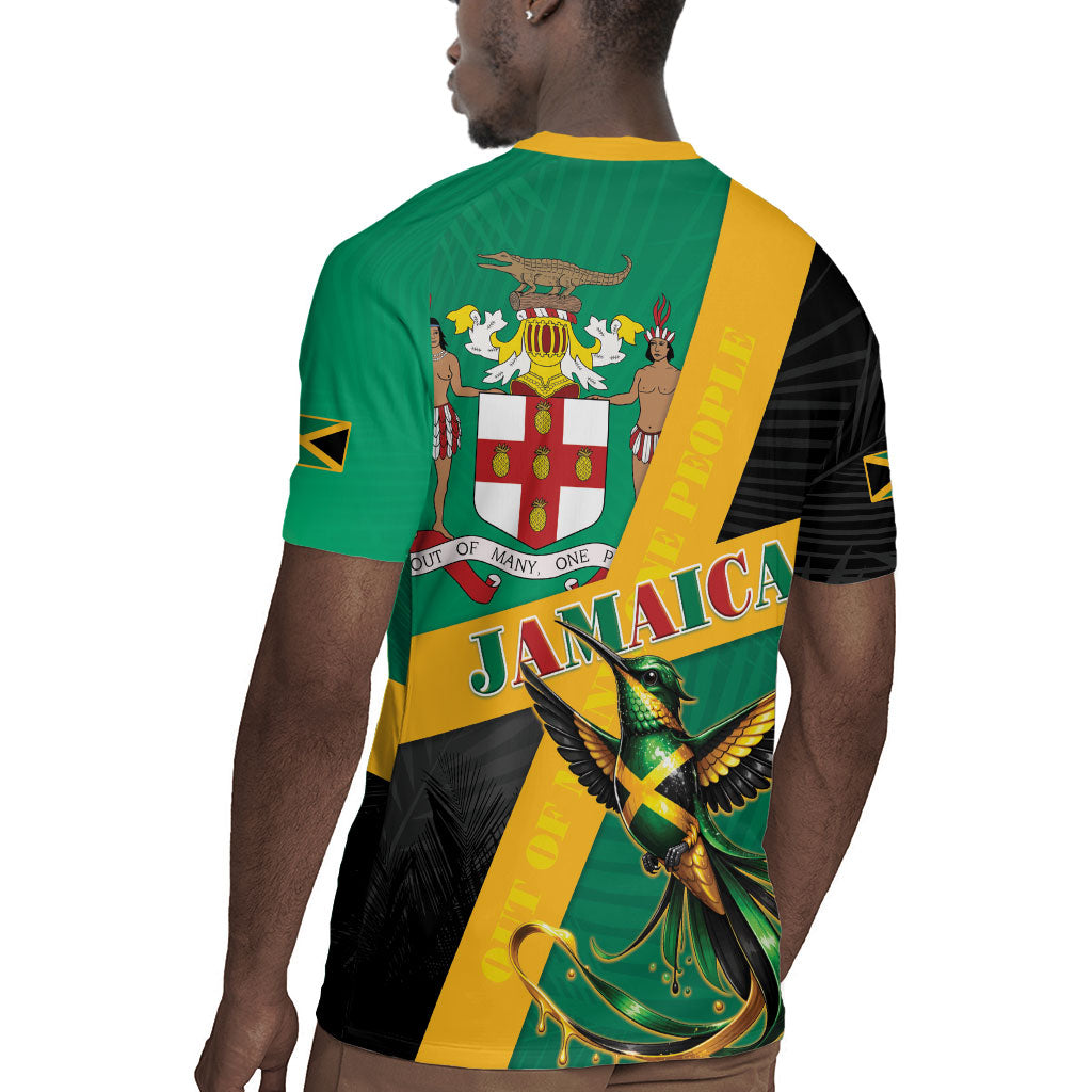Jamaica Independence Day Rugby Jersey Coat Of Arms With Doctor Bird Tropical Vibes