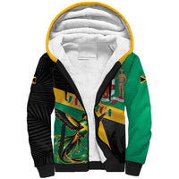 Jamaica Independence Day Sherpa Hoodie Coat Of Arms With Doctor Bird Tropical Vibes