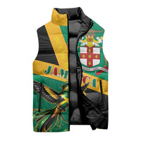 Jamaica Independence Day Sleeveless Puffer Jacket Coat Of Arms With Doctor Bird Tropical Vibes