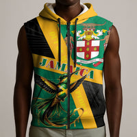 Jamaica Independence Day Sleeveless Zip Hoodie Coat Of Arms With Doctor Bird Tropical Vibes