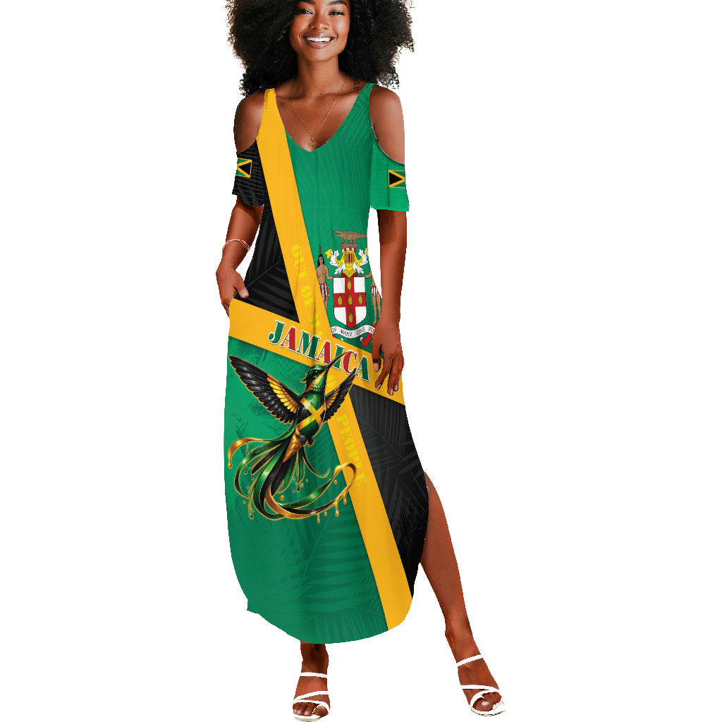 Jamaica Independence Day Summer Maxi Dress Coat Of Arms With Doctor Bird Tropical Vibes
