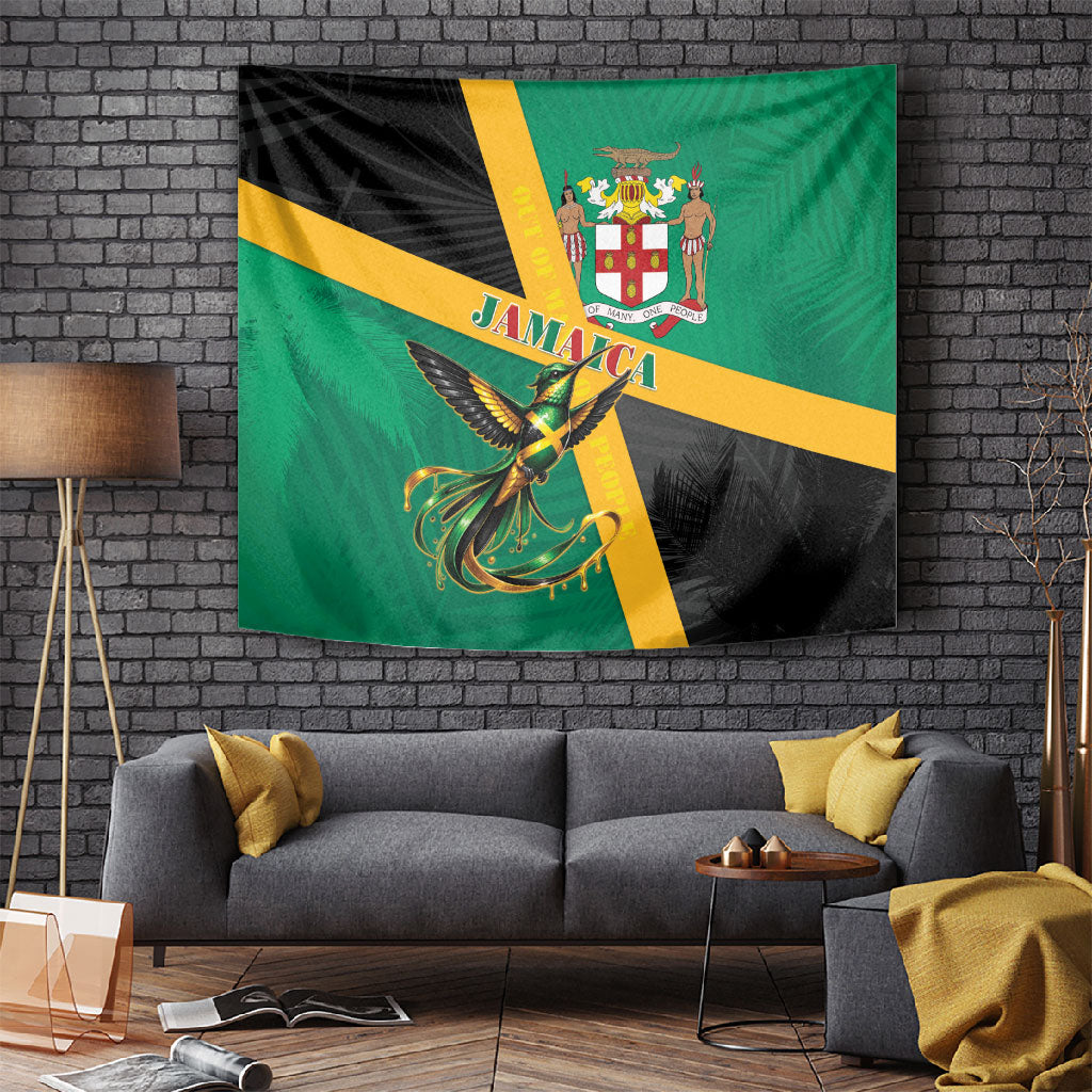 Jamaica Independence Day Tapestry Coat Of Arms With Doctor Bird Tropical Vibes