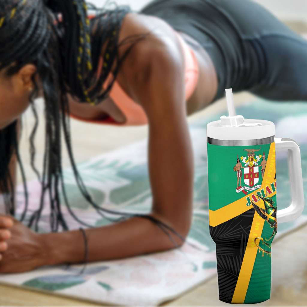 Jamaica Independence Day Tumbler With Handle Coat Of Arms With Doctor Bird Tropical Vibes