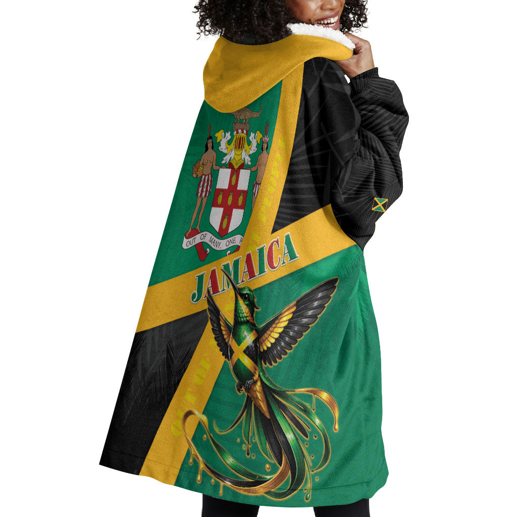 Jamaica Independence Day Wearable Blanket Hoodie Coat Of Arms With Doctor Bird Tropical Vibes