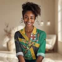 Jamaica Independence Day Women Casual Shirt Coat Of Arms With Doctor Bird Tropical Vibes