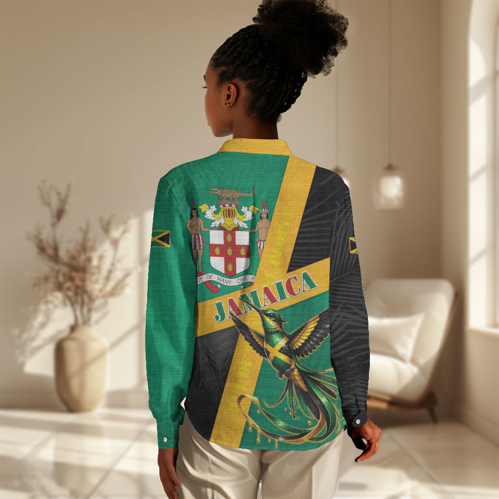 Jamaica Independence Day Women Casual Shirt Coat Of Arms With Doctor Bird Tropical Vibes