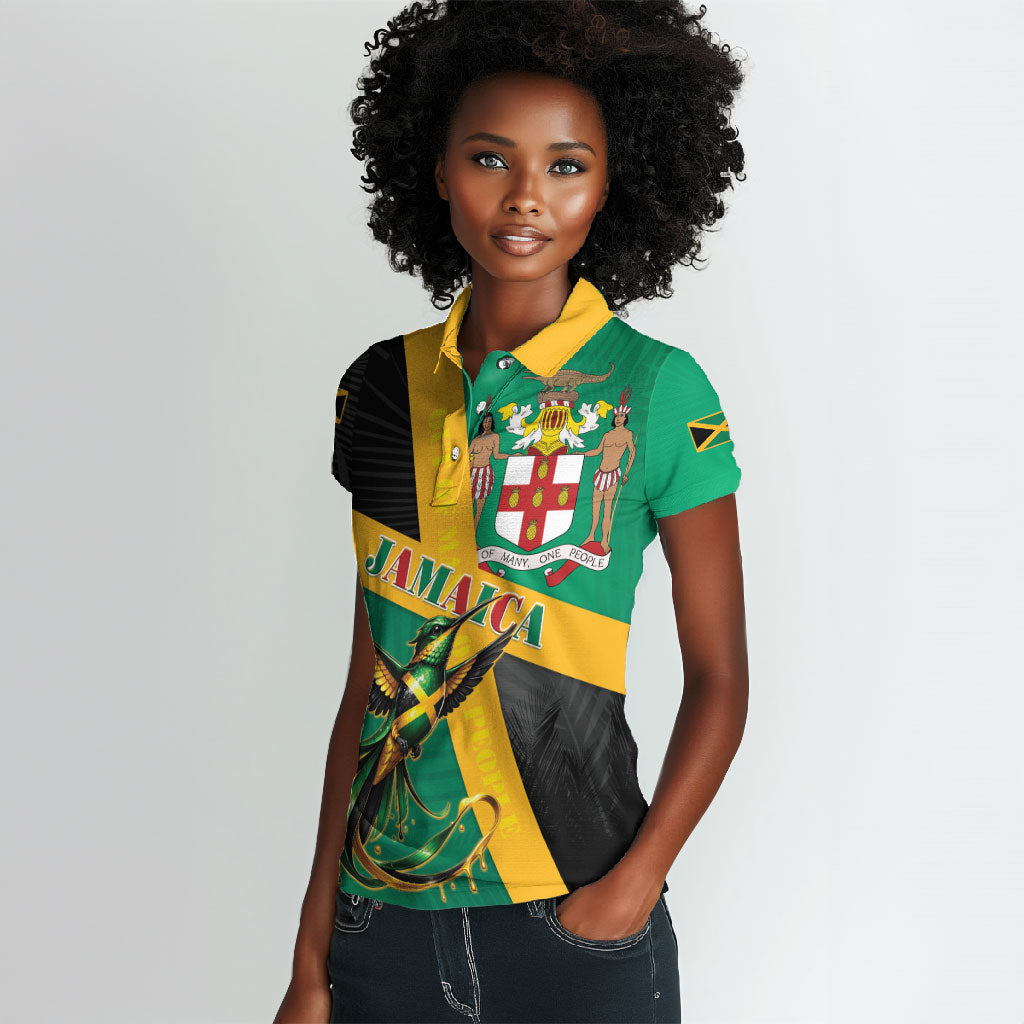 Jamaica Independence Day Women Polo Shirt Coat Of Arms With Doctor Bird Tropical Vibes