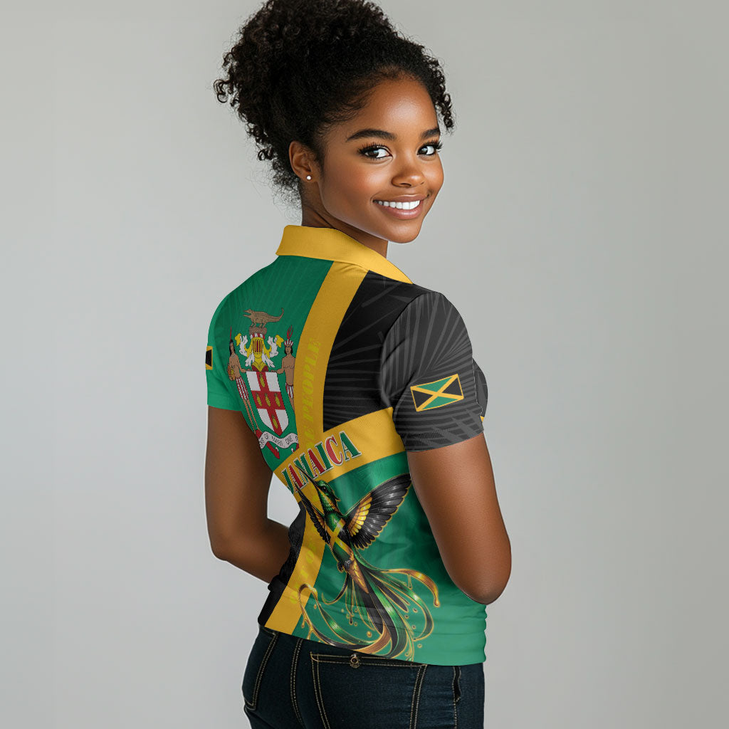 Jamaica Independence Day Women Polo Shirt Coat Of Arms With Doctor Bird Tropical Vibes