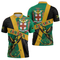 Jamaica Independence Day Zipper Polo Shirt Coat Of Arms With Doctor Bird Tropical Vibes