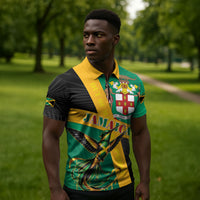 Jamaica Independence Day Zipper Polo Shirt Coat Of Arms With Doctor Bird Tropical Vibes