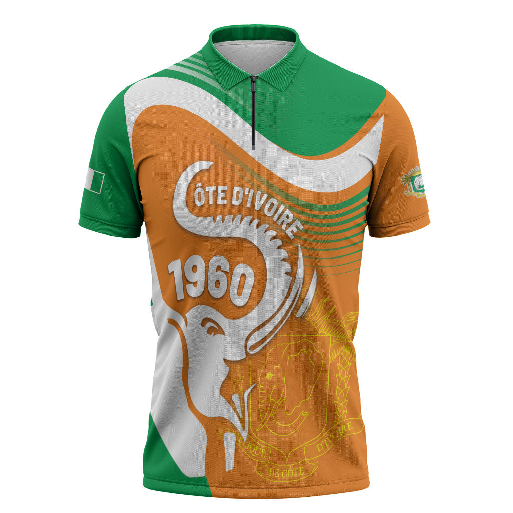 Personalized Ivory Coast 1960 Zipper Polo Shirt Happy Independence Day
