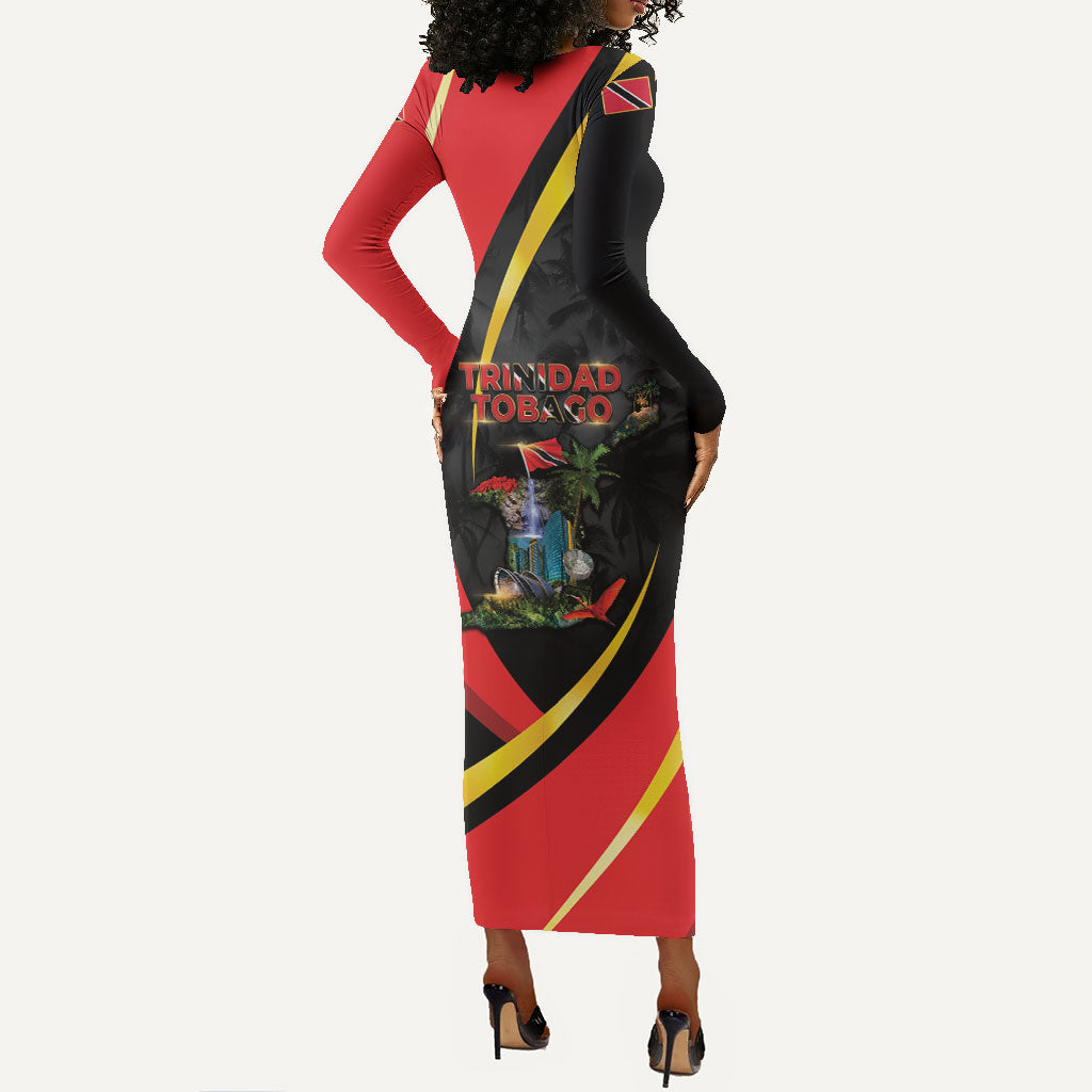 Trinidad And Tobago Independence Day Long Sleeve Bodycon Dress Two Islands One Nation Endless Pride
