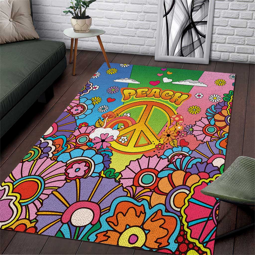 Hippie Peace Love Area Rug Colorful Style - Wonder Print Shop