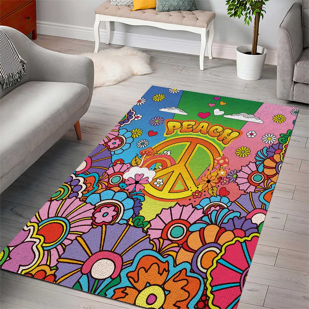 Hippie Peace Love Area Rug Colorful Style - Wonder Print Shop