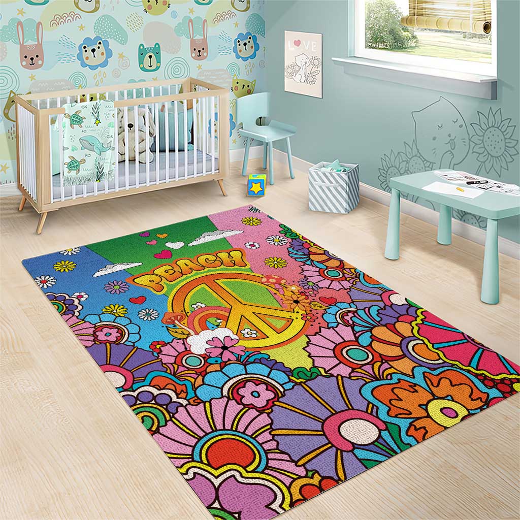 Hippie Peace Love Area Rug Colorful Style - Wonder Print Shop