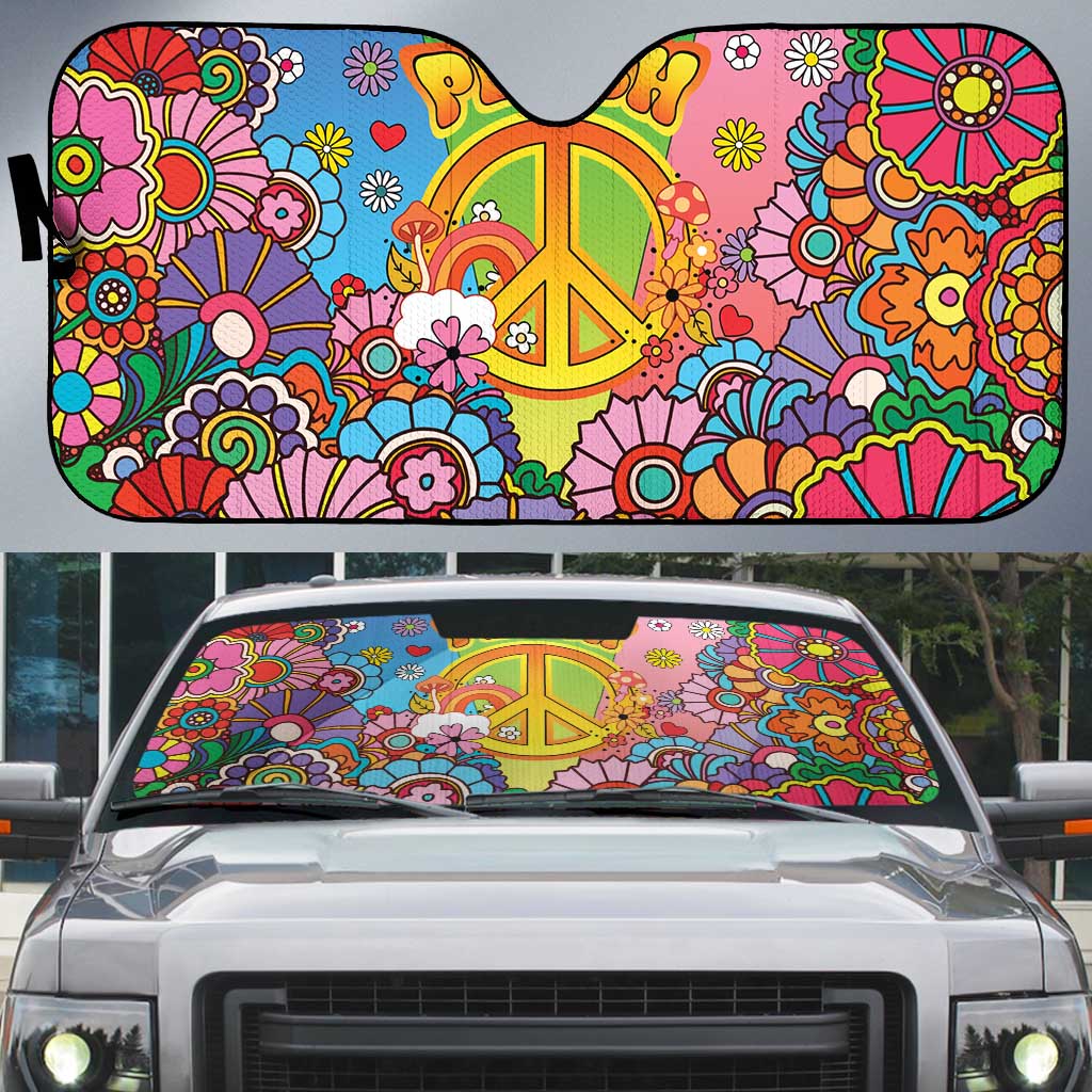 Hippie Peace Love Auto Sun Shade Colorful Style - Wonder Print Shop