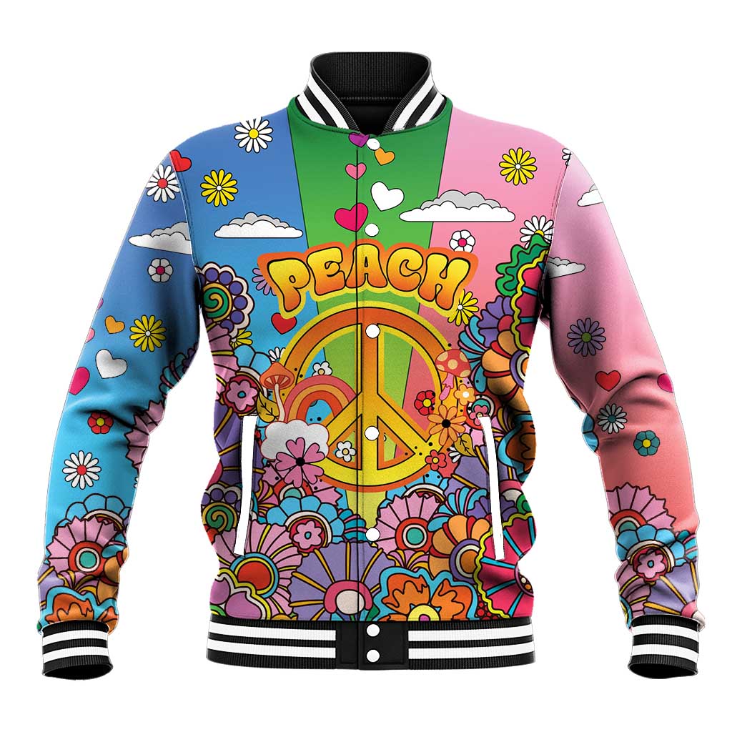 Hippie Peace Love Baseball Jacket Colorful Style - Wonder Print Shop