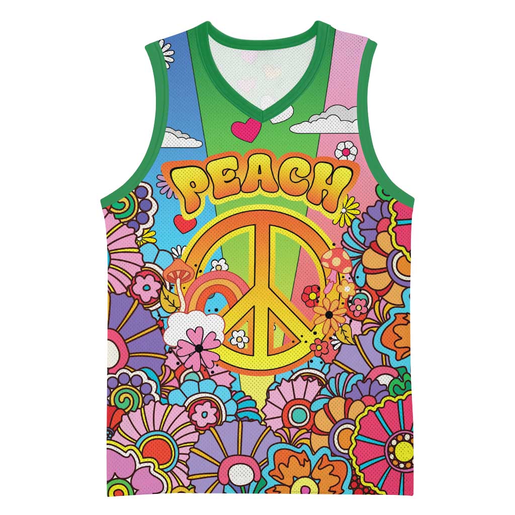 Hippie Peace Love Basketball Jersey Colorful Style - Wonder Print Shop