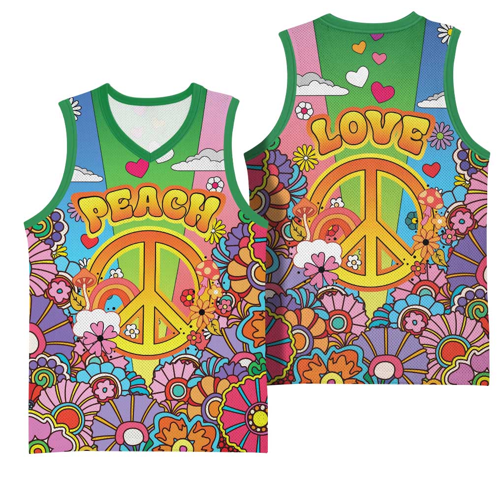 Hippie Peace Love Basketball Jersey Colorful Style - Wonder Print Shop