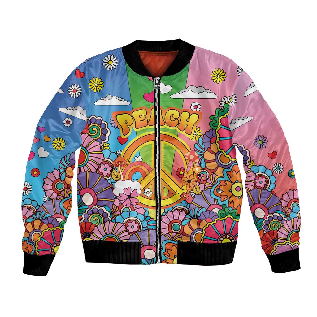 Hippie Peace Love Bomber Jacket Colorful Style - Wonder Print Shop