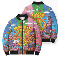 Hippie Peace Love Bomber Puffer Jacket Colorful Style - Wonder Print Shop