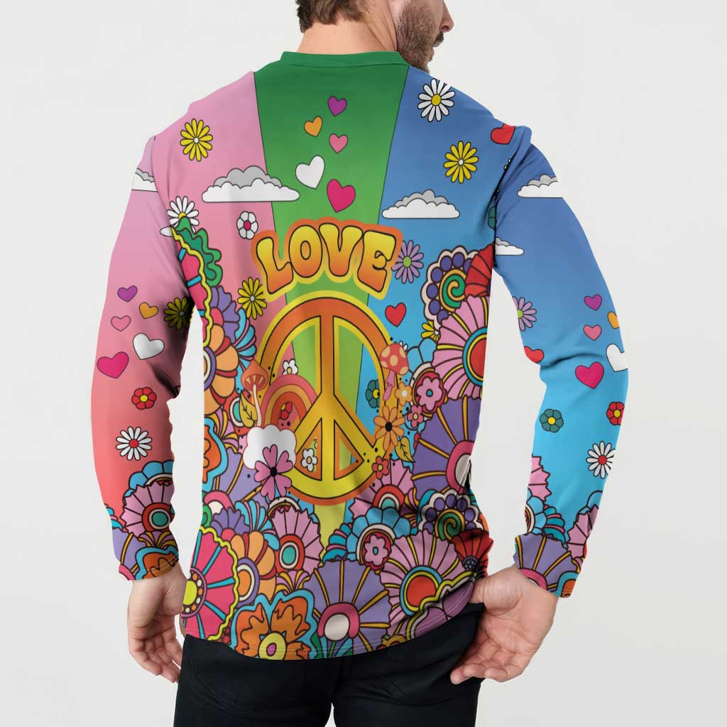 Hippie Peace Love Button Sweatshirt Colorful Style - Wonder Print Shop
