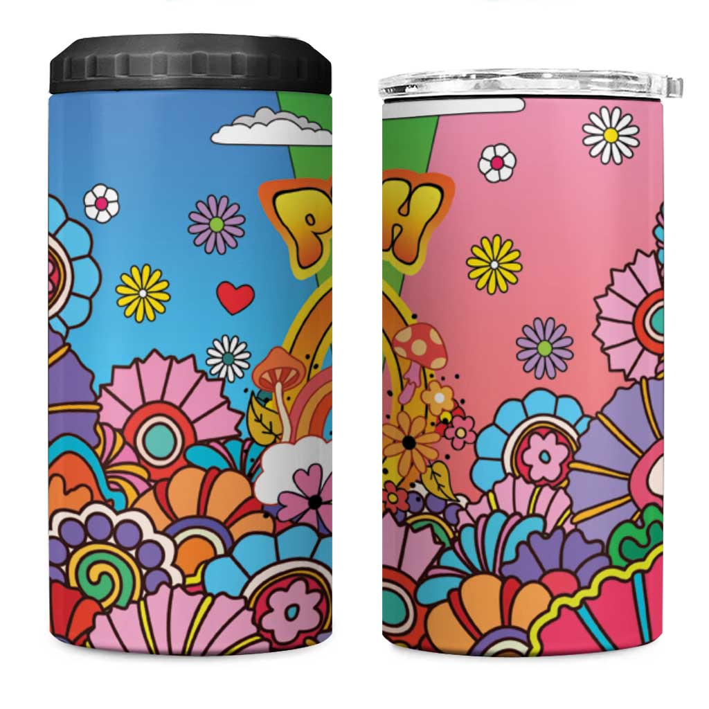 Hippie Peace Love 4 in 1 Can Cooler Tumbler Colorful Style - Wonder Print Shop