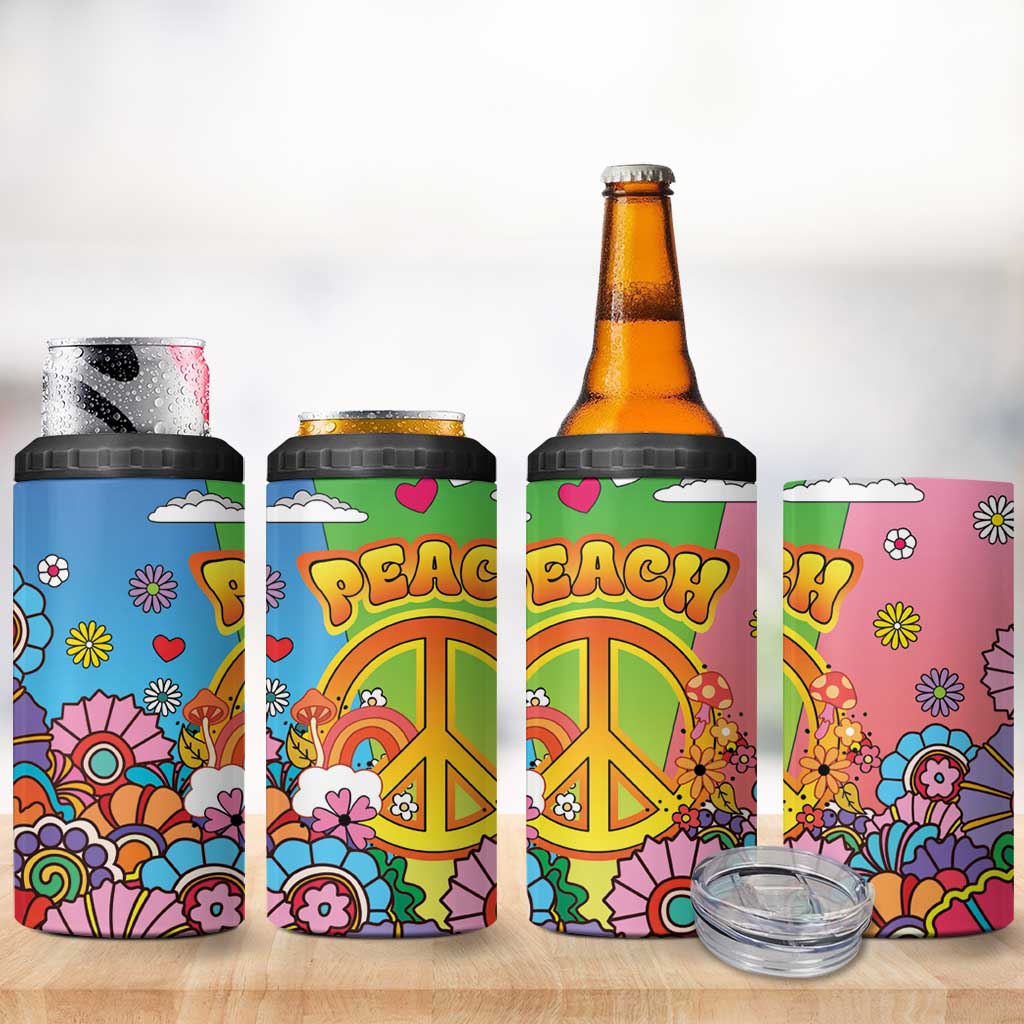 Hippie Peace Love 4 in 1 Can Cooler Tumbler Colorful Style - Wonder Print Shop