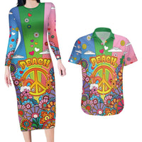 Hippie Peace Love Couples Matching Long Sleeve Bodycon Dress and Hawaiian Shirt Colorful Style - Wonder Print Shop