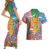 Hippie Peace Love Couples Matching Short Sleeve Bodycon Dress and Hawaiian Shirt Colorful Style - Wonder Print Shop