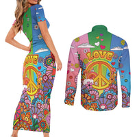 Hippie Peace Love Couples Matching Short Sleeve Bodycon Dress and Long Sleeve Button Shirt Colorful Style - Wonder Print Shop