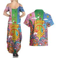 Hippie Peace Love Couples Matching Summer Maxi Dress and Hawaiian Shirt Colorful Style - Wonder Print Shop