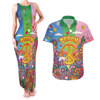 Hippie Peace Love Couples Matching Tank Maxi Dress and Hawaiian Shirt Colorful Style - Wonder Print Shop