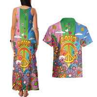 Hippie Peace Love Couples Matching Tank Maxi Dress and Hawaiian Shirt Colorful Style - Wonder Print Shop