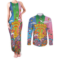 Hippie Peace Love Couples Matching Tank Maxi Dress and Long Sleeve Button Shirt Colorful Style - Wonder Print Shop